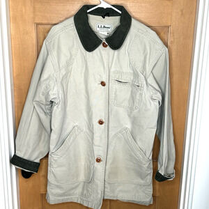 Vtg LL Bean Adirondack Barn Coat 46" Buttons Green Corduroy Trim *No Liner